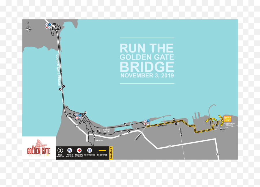 Course Maps For Golden Gate Half Marathon And 5k Motiv Running - Diagram Png,Golden Gate Bridge Png