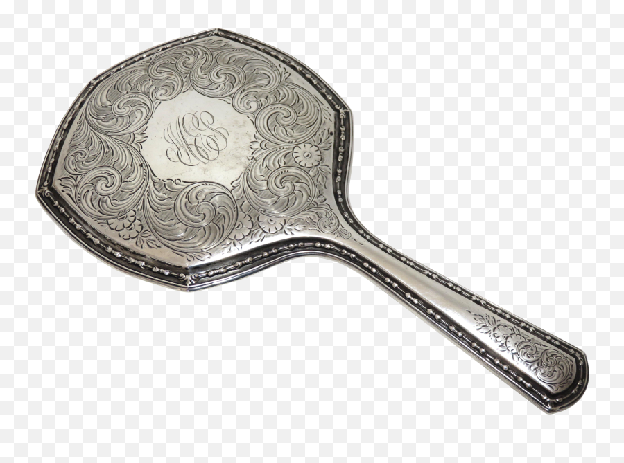 Antique Sterling Silver Vanity Hand Mirror - Silver Antique Hand Mirror Png,Hand Mirror Png