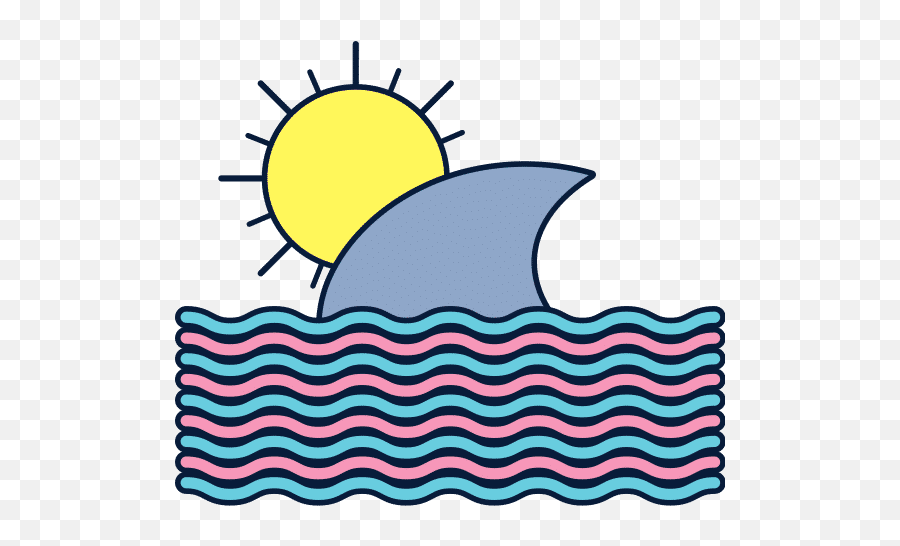 Summer Ocean With Shark Fin And Sun Detailed Style - Sun Symbol Clipart Black And White Png,Shark Fin Icon