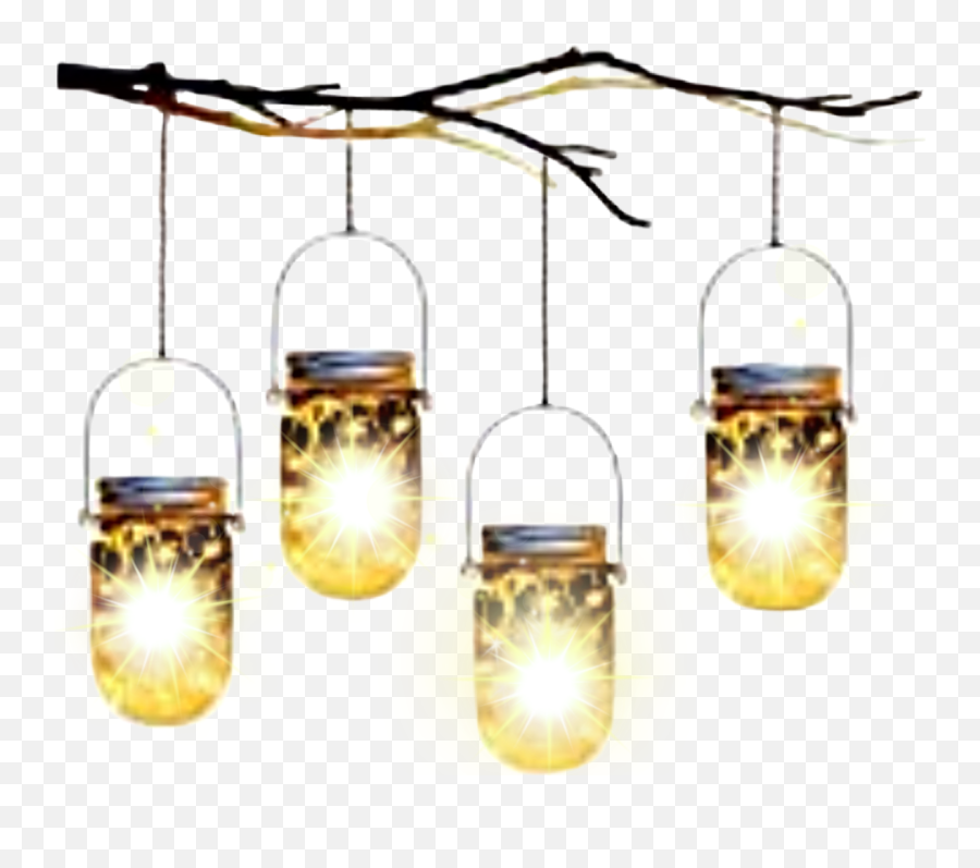 Masonjars Hanging Lights Lanterns Branch Glow Fireflies - Lamp Light Hd Png,Hanging Light Png