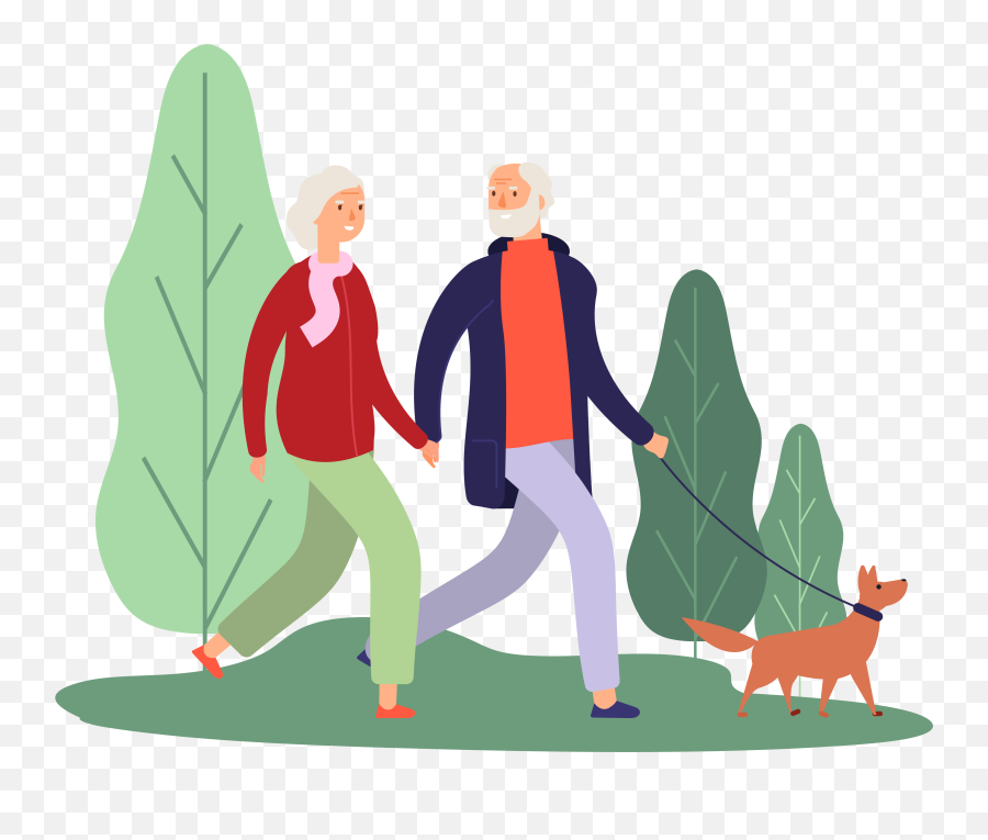 Senior Couple - Clipart Old Couple Walking A Dog Png,Stroll Icon