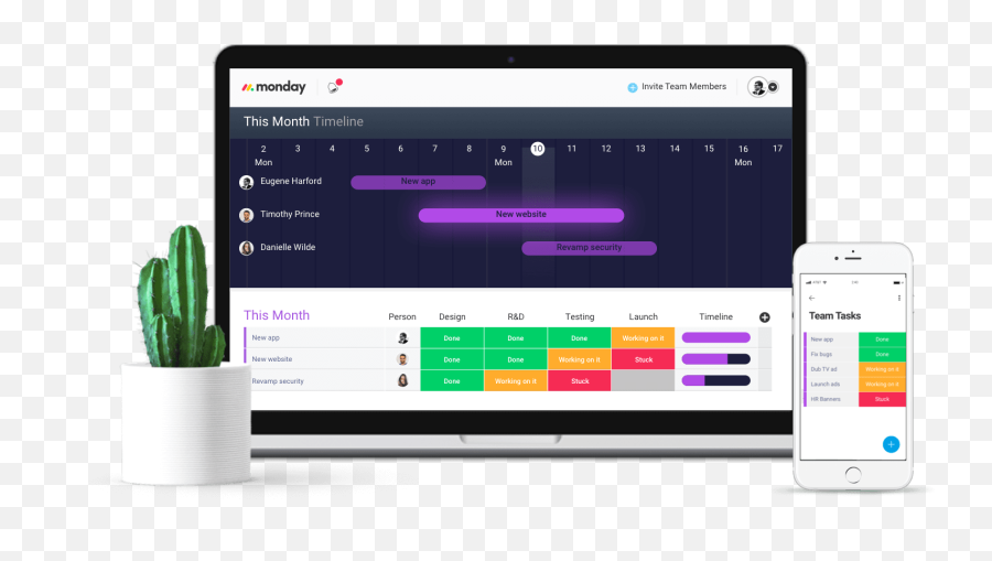 Download Hd Board With Timeline And Cactus - Monday Com Monday Google Png,Timeline Png