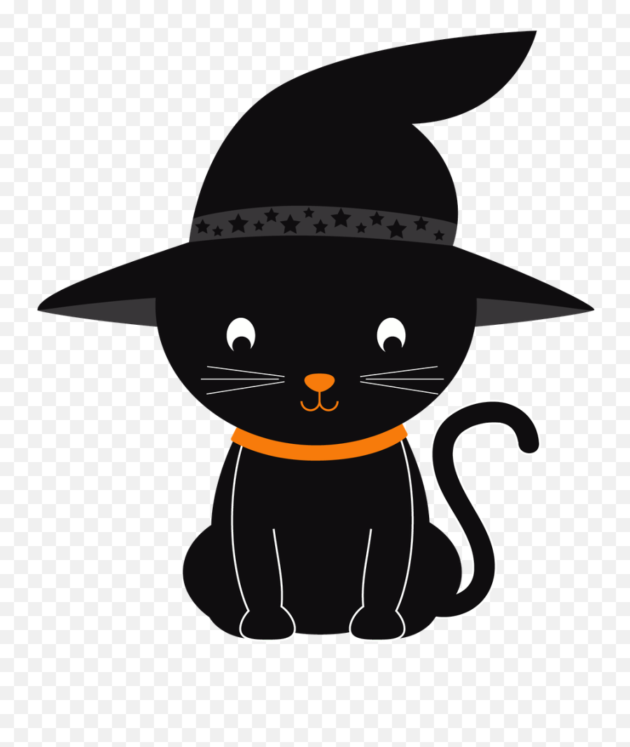 Witch Hat Clipart Kawaii - Black Cat With Hat Clipart Cute Halloween Clipart Png,Witches Hat Png