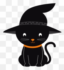 Witch Hat Clipart Kawaii - Black Cat With Hat Clipart Cute Halloween Clipart Png,Witches Hat Png