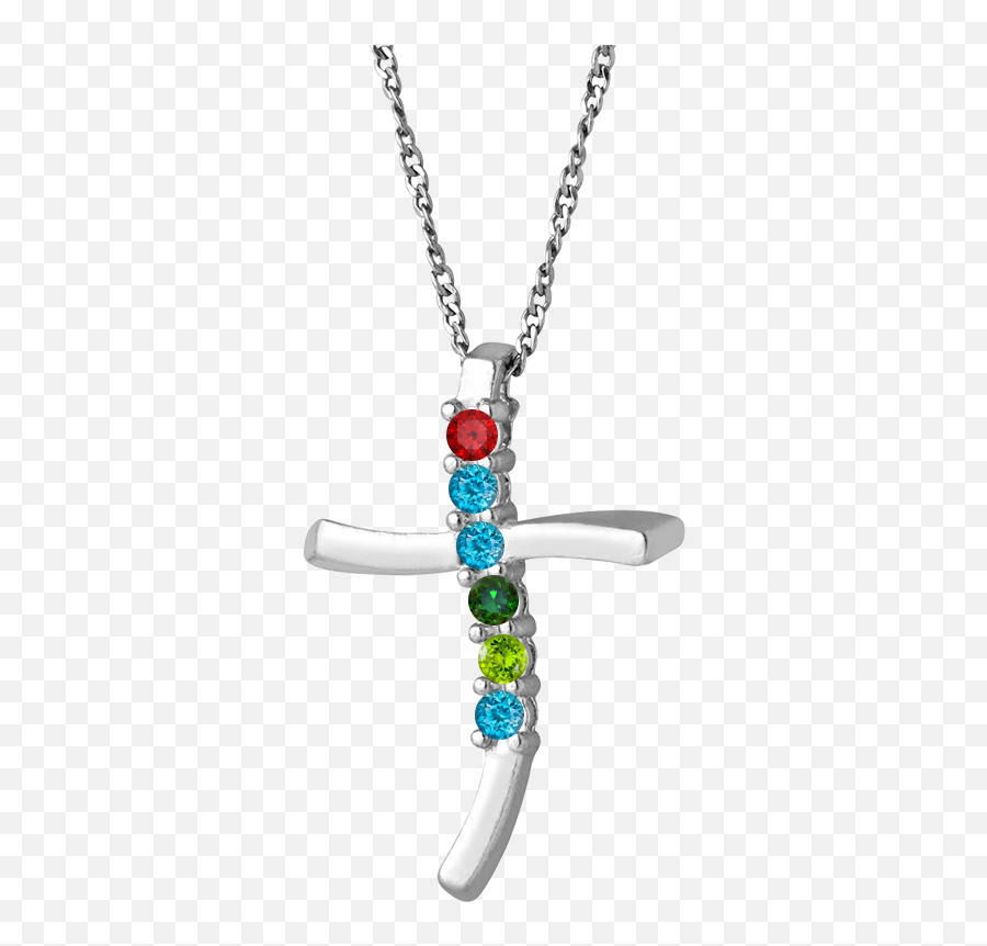 Download Hd 6 Stone Family Cross Pendant In Sterling Silver - Necklace Png,Cross Necklace Png