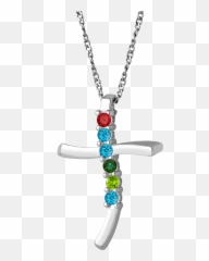 Download Hd 6 Stone Family Cross Pendant In Sterling Silver - Necklace png
