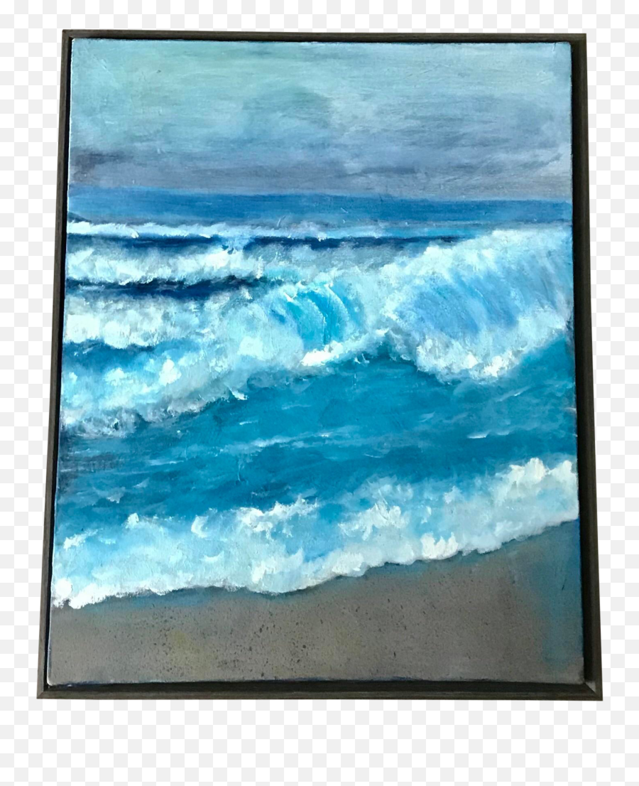 Ocean Waves Original Seascape Painting In Minimalist Wooden Frame - Picture Frame Png,Ocean Waves Transparent