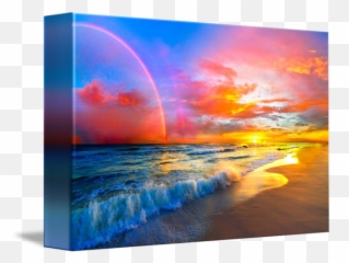 Download Pink Sunset Beach With Rainbow And Ocean Waves By - Beautiful png