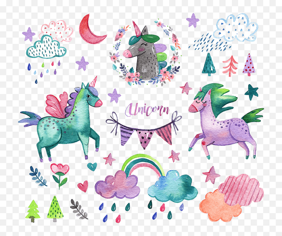 Png Psd - Unicorn,Watercolor Png
