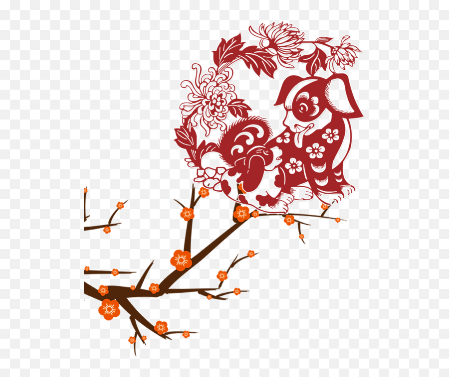 Chinese Zodiac Papercutting New Year Branch Twig For - Chinese New Year Fu Chun Png,Twig Png