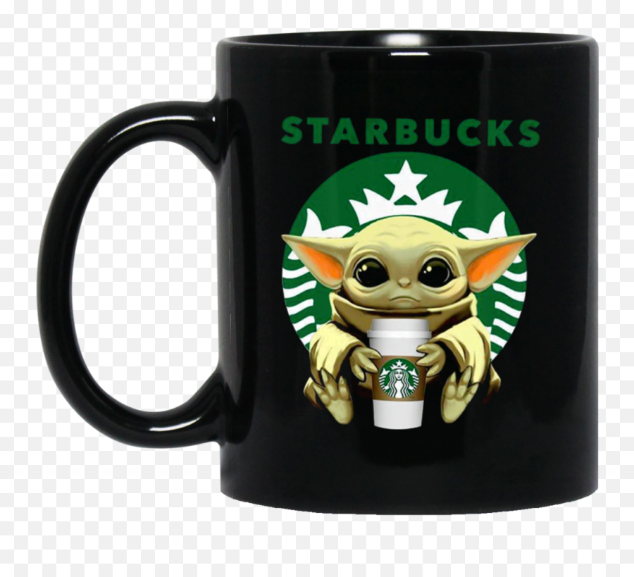 Baby Yoda Drink Starbucks Black Mug - Baby Yoda And Starbucks Png,Yoda Png