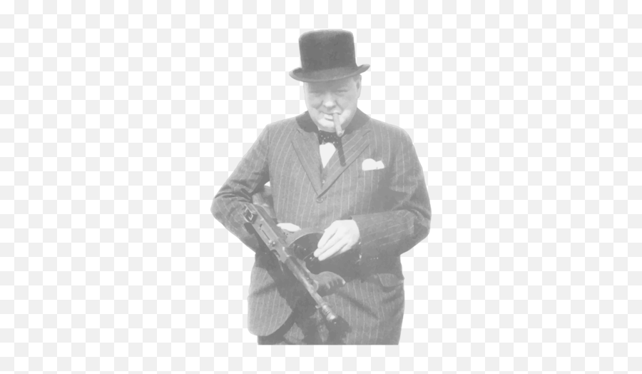 Winston Churchill With Machine Gun By Thewarishellstore - Winston Churchill Tommy Gun Png,Holding Gun Png
