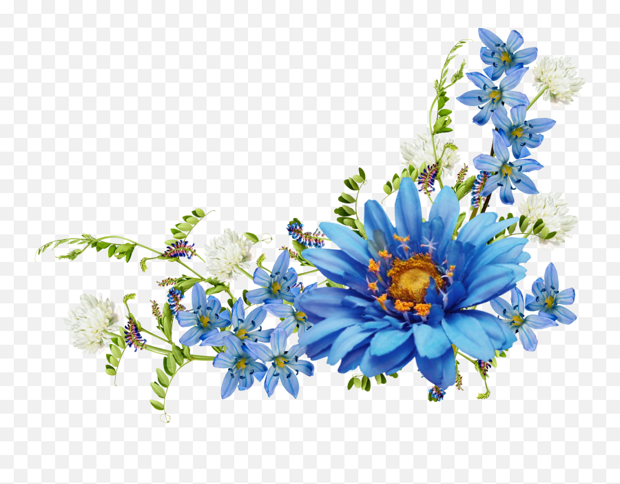 Victorian Flowers Vintage Blue Small - Blue Flower Border Png,Blue Border Png