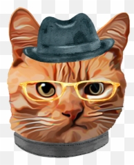 Cat Kitty Kitten In Clothes Yellow Glasses Gangster Hat Baseball T - Shirt Hat Png,Gangster Hat Png