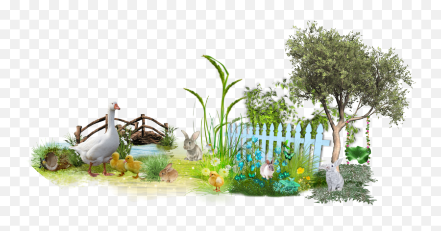 Easter Grass Scenery Ducks Tree Bridge Animals Wildlife - Grass Png,Easter Grass Png