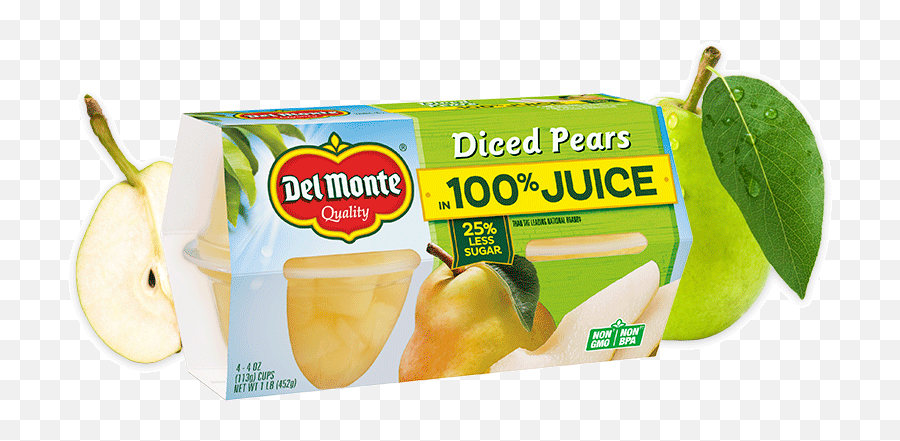 Diced Pears In 100 Juice Fruit Cup Snacks - Del Monte Fruit Cup No Sugar Added Png,Pears Png