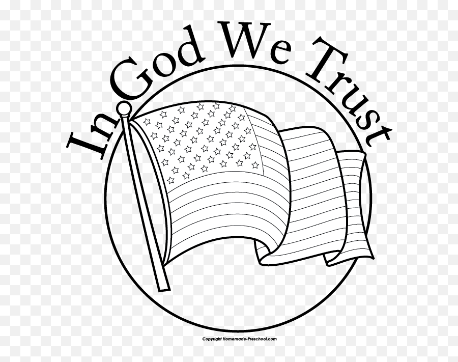 God Clipart Png - Quarter Drawing In God We Trust Waving Free Patriotic Clip Art Black And White,American Flag Clipart Png