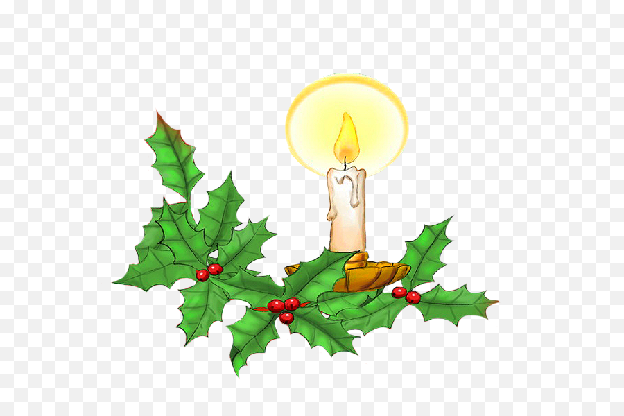 Christmas Candle And Holy Leaves - Illustration Illustration Png,Christmas Candle Png