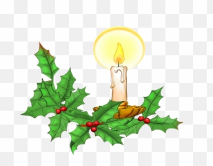 Christmas Candle And Holy Leaves - Illustration png