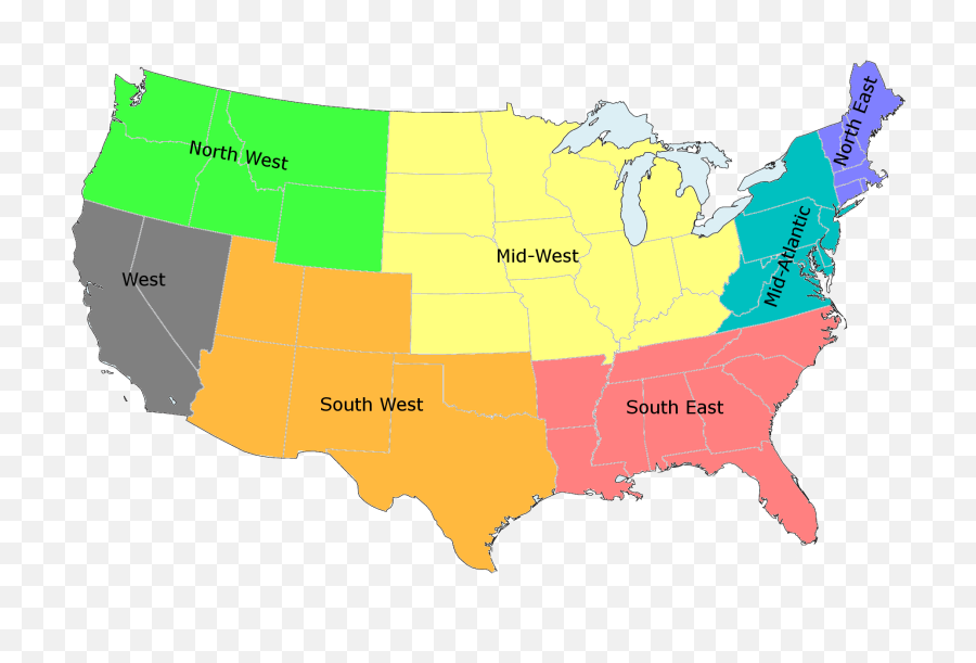 United States Region Map - Us Map Regions Labeled Americas Regions Png,United States Map Transparent