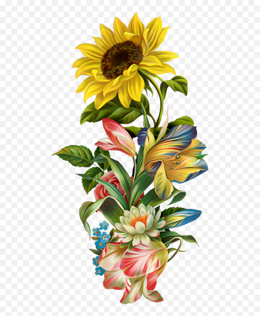 Victorian Flowers Bunt Sunflower Art Clipart - Clipart Sunflower Png,Sunflower Transparent Background