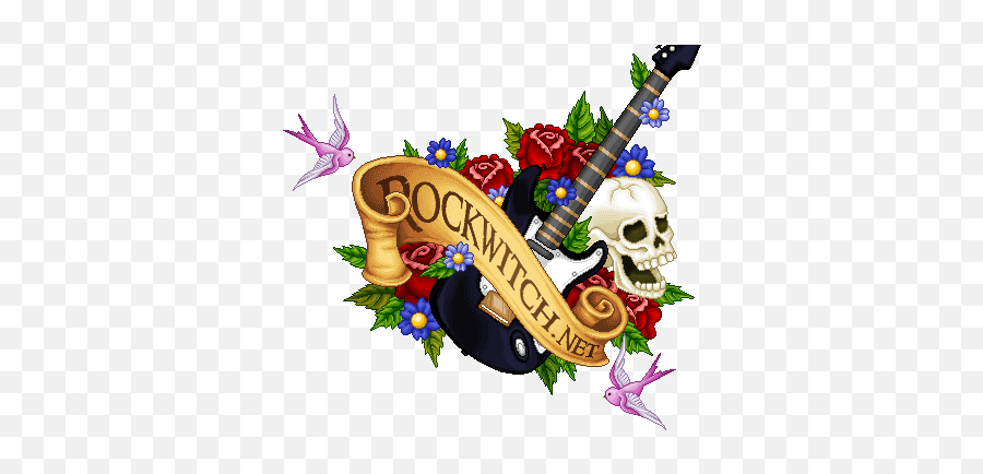 Skull With Red And Blue Flowers Guitar Tattoo - Dragon Color Tattoos Png Color,Skull Tattoo Png