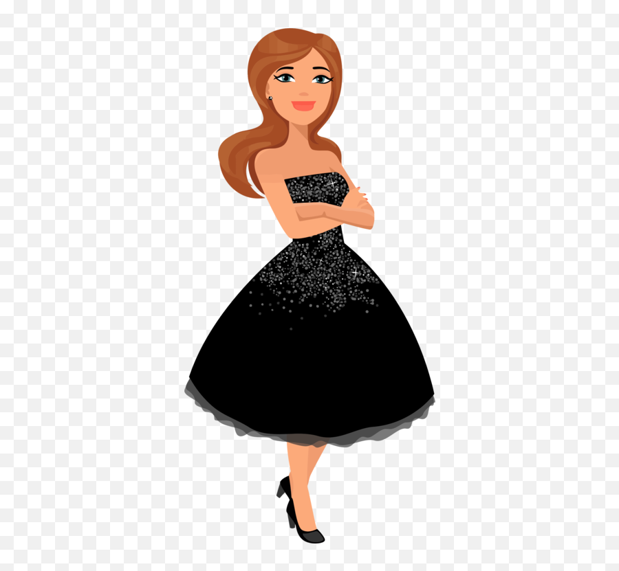 Gown Human Hair Color Shoe Png Clipart - Girl With A Dress Clipart,Black Dress Png