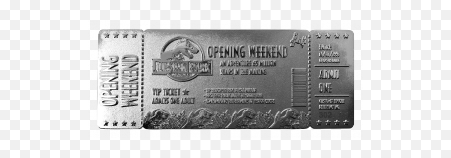 Jurassic Park Limited Edition 999 Silver Plated Opening Weekend Vip Ticket Preorder - Merchoid Jurassic Park Golden Ticket Png,Jurassic Park Logo Transparent