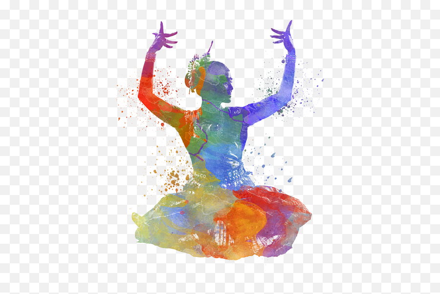 Indian Woman Dancer Dancing Silhouette In Watercolor T - Shirt Indian Dance Waterclor Png,Dancing Santa Icon