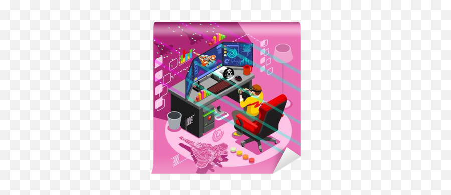 Wall Mural Video Game Screen And Gamer Person Gaming Online - People Gaming Vector Illustrator Png,Video Game Icon
