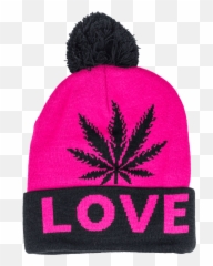 Pink And Black Weed Leaf Love Beanie - png