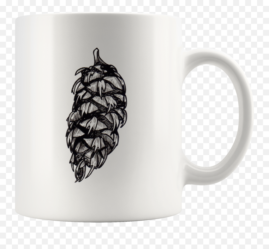 Pine Cone Ceramic Mug Black And White Hand Illustrated Douglas Fir - Conifer Cone Png,Pine Cone Png
