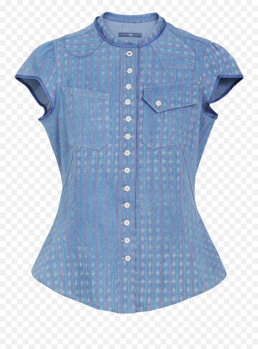 Wisdom Red Stripe Denim Cotton Shirt With Ditsy Pattern - Casual Dress Png,Red Stripe Png