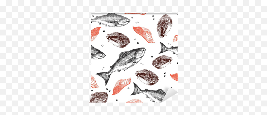 Wall Mural Vector Seamless Pattern Of Seafood Salmon Fish Png Icon