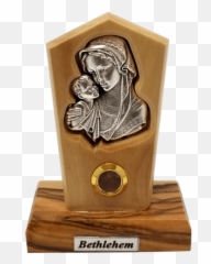 Virgin Mother Mary And Child Silver Plated Icon Olive Wood - Solid png