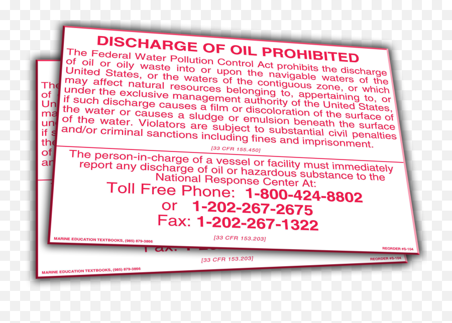 S - 104 Discharge Of Oil Prohibited 110x85 In Chemtrec Png,Prohibited Sign Png