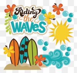 Pin Beach Waves Clipart - With Surfing Board png