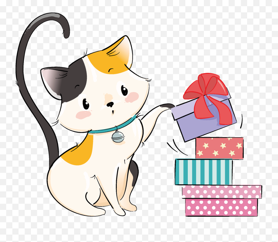 Cute Cat With Gifts Boxes Clipart Free Download Transparent - Gift Giving Png,Cute Cat Transparent