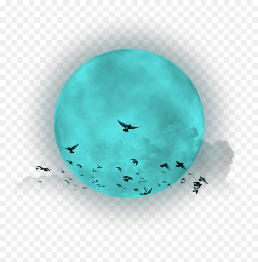 Fullmoon Birds Clouds Turquoise Heaven Sky Moon - Cloud Sky Moon And Birds Png,Sky Clouds Png