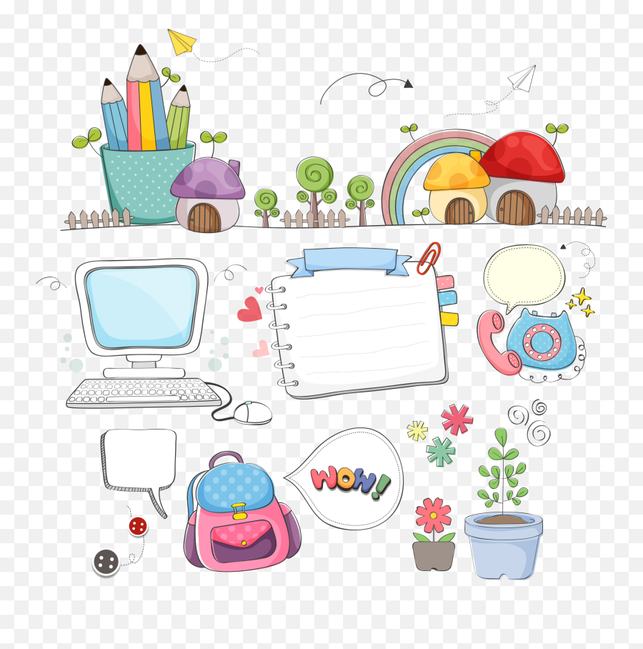 Download School Background Cartoon Computer Transparent - School Supplies Clipart Computer Png,Cartoon Computer Png