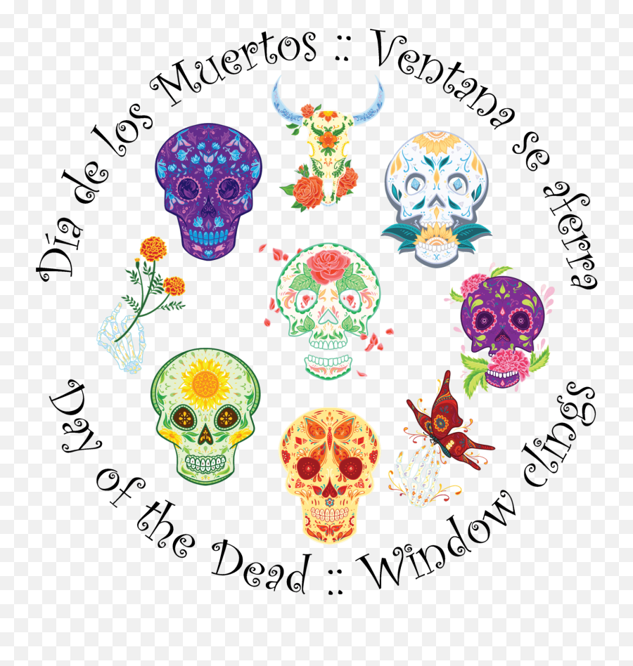 Dia De Los Muertos - Halloween Day Of The Dead Window Cling Laptop Sticker Decorations Happy Valentines Day Png,Day Of The Dead Png