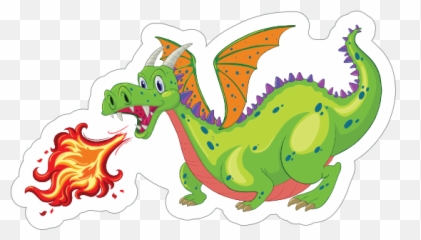 Cute Green Fire Breathing Dragon Sticker - Dragon Clipart Png,Green Fire Png