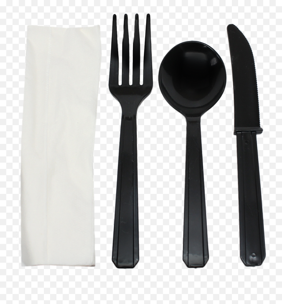 Combo Fork Knife Soup Spoon U0026 White 1 - Ply Napkin Cutlery Kit Color Black Heavy Weight 250 Kitscs Fork Knife Spoon Napkin Transparent Png,Fork And Spoon Logo