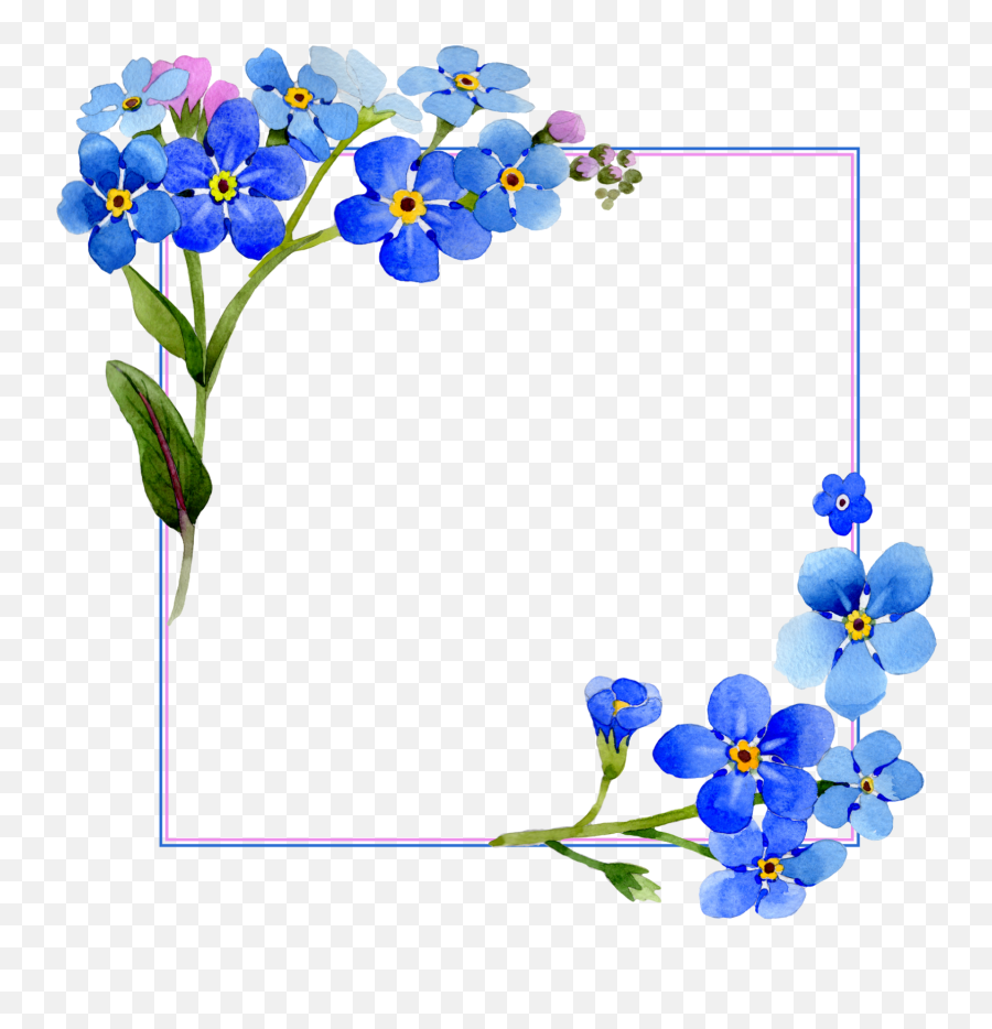 Download Hd Flower Frame Png Blue - Watercolor Blue Flower Background,Blue Flowers Png