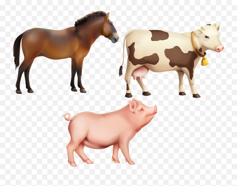 Cattle Horse Farm Clip Art - Horse Cow Animal Clipart Png,Pigs Png