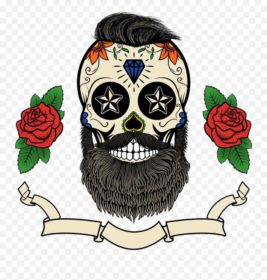 Download Tattoo Skull Picture Calavera Dead Design Of - Sugar Skull With Beard Png,Dead Rose Png