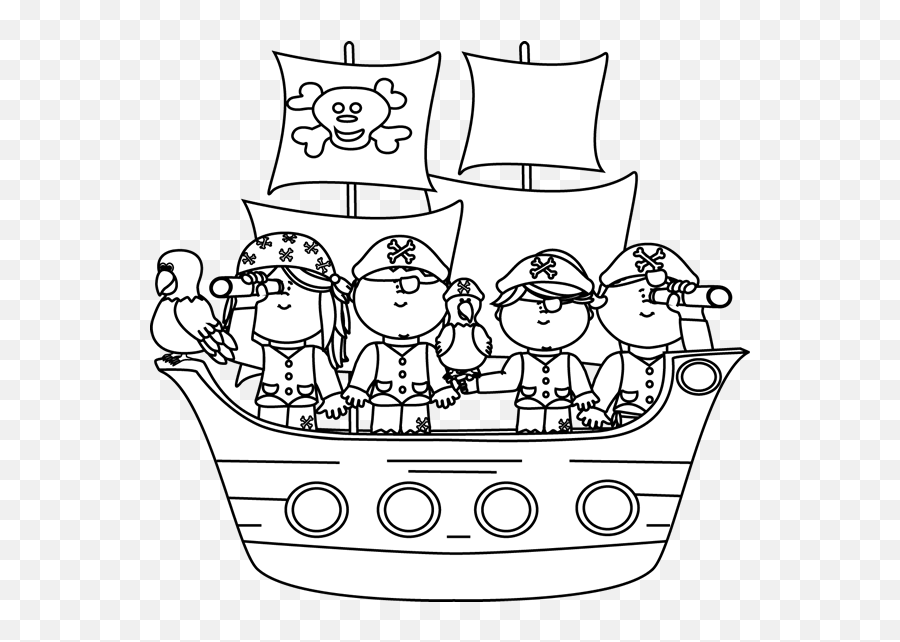 Download Black Clipart Pirate Ship - Pirate Black And White Pirates Clipart Black And White Png,Pirate Ship Png