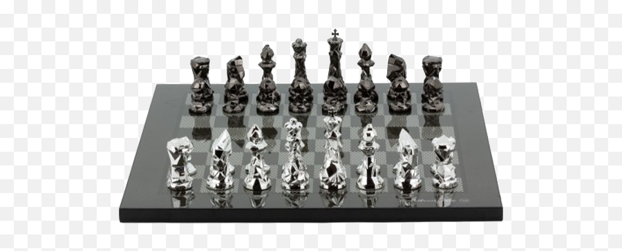 Chess Set With Diamond - Cut Titanium U0026 Silver 35 Chess Pieces On A 16 Carbon Fiber Gloss Finish Chess Board Arbon Fiber Chess Board Png,Chess Pieces Png