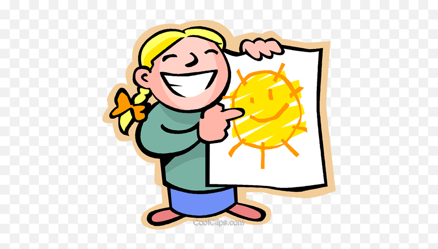 Little Girl With A Happy Sun Drawing Royalty Free Vector - Artwork Clipart Png,Happy Sun Png