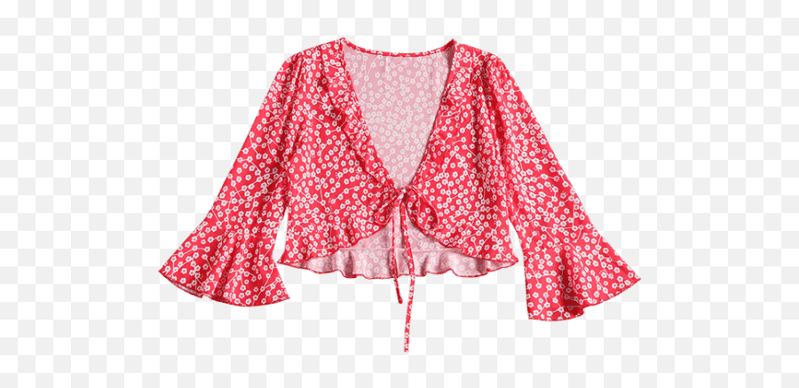 Red Flare Png - Floral Print Ruffles Flare Sleeve Blouse Pattern,Floral Pattern Png